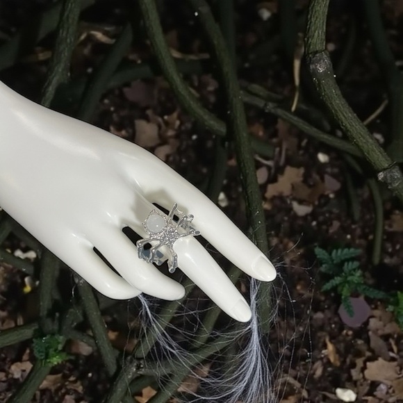 Gothic Style Silver Spider Ring With A White Moonstone - Picture 6 of 10